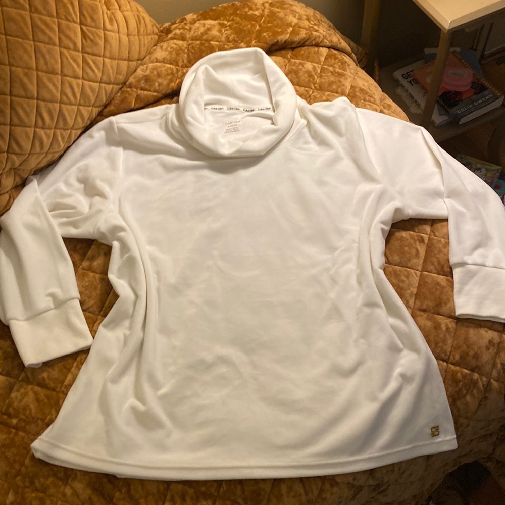 Calvin Klein Plush Velour Winter White Oversized Top XL